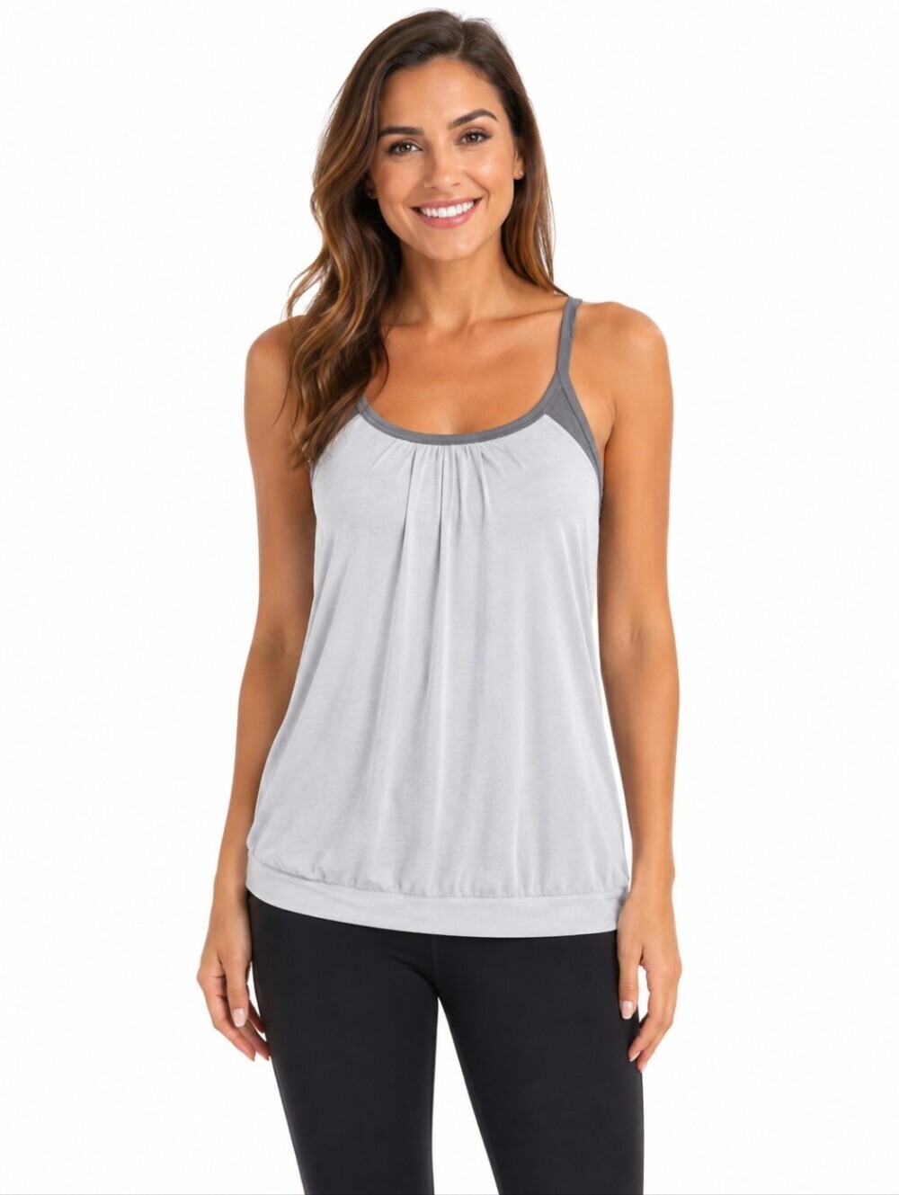 Athleta Women's Active Tank Top Attached Bra Black /Gray Size Small